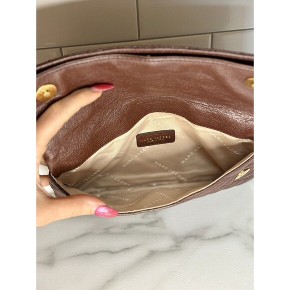 Marc Jacobs Quilted Leather Envelope Clutch Handbag Purse Bag Brown EUC‎ Gold - Picture 6 of 10